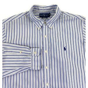 Ralph Lauren Polo Men's CUSTOM FIT Button Down Cotton Pony Blue Stripe Shirt XXL